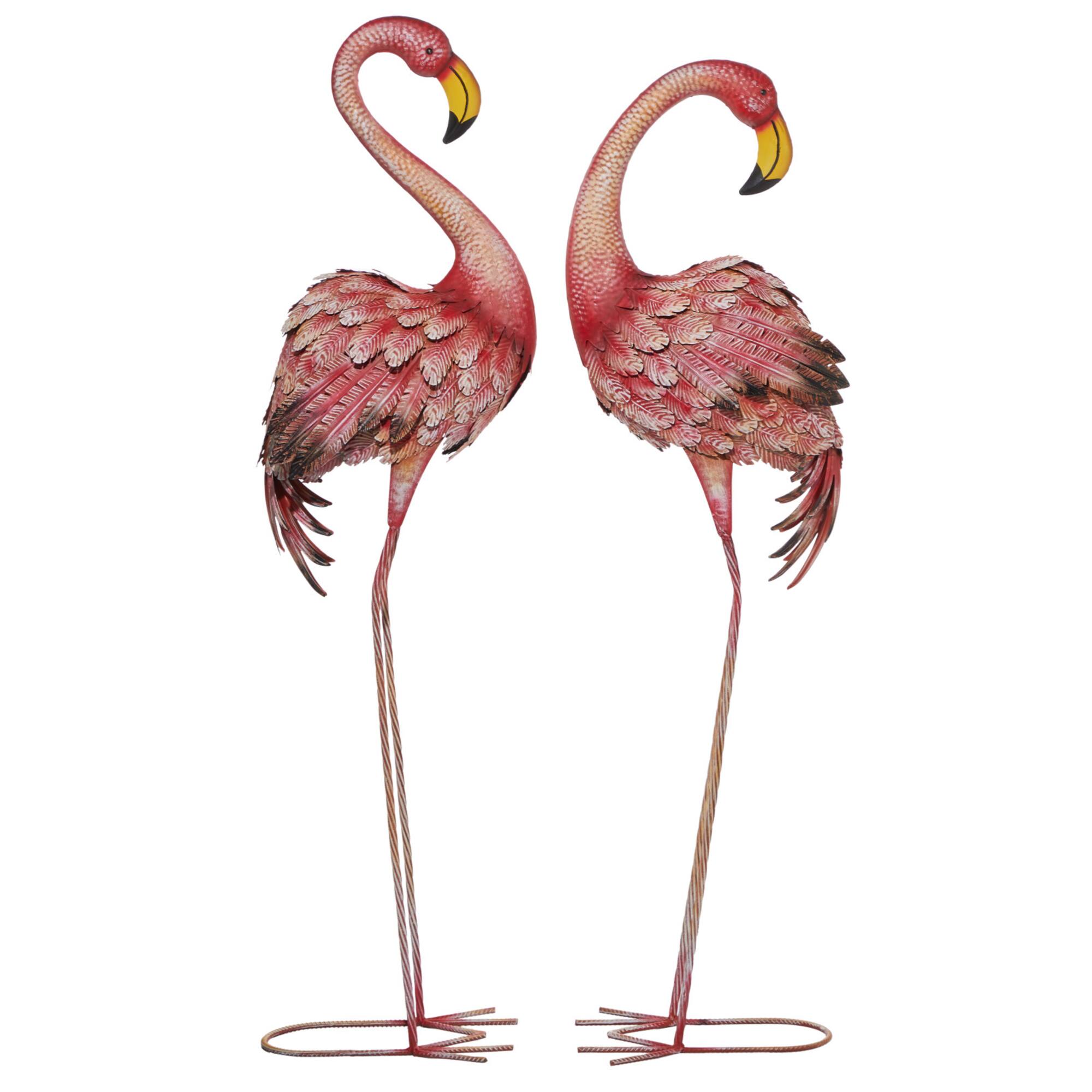Pink Flamingo Garden Sculpture Set